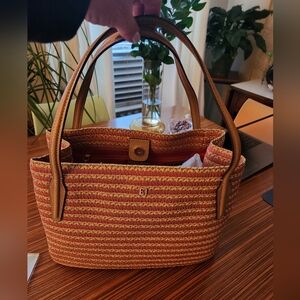 Eric Javits Salmon Stripe Straw Handbag